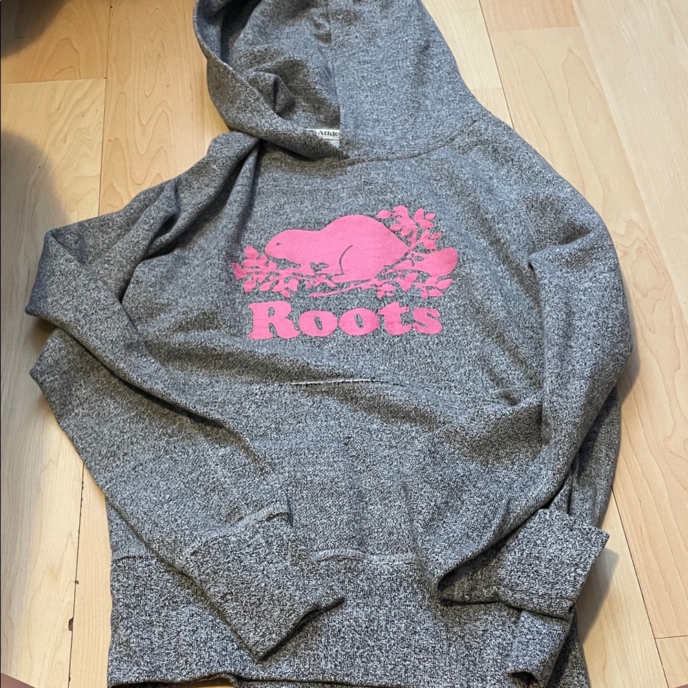 Roots Gray Hoodie with Pink Logo